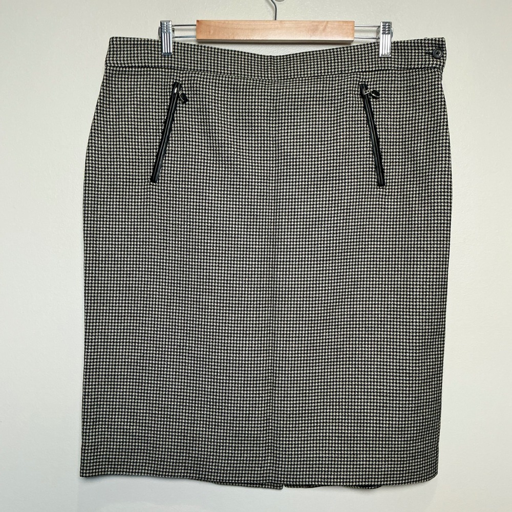 Lauren Ralph Lauren Wool Houndstooth Pencil Skirt Black White Size 16 Zip Detail